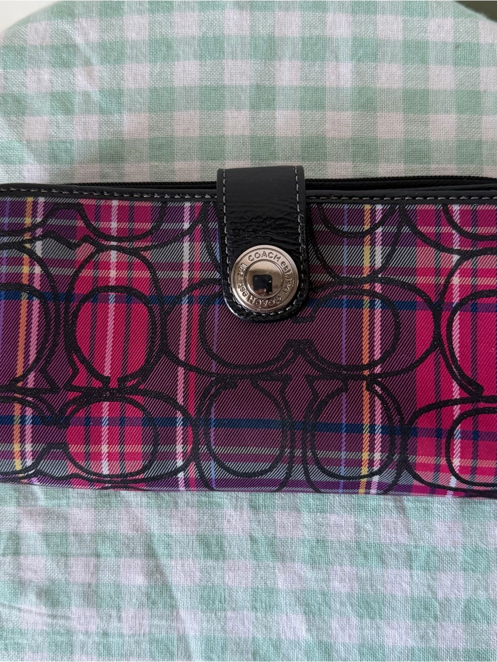 BUNDLE Coach Poppy Tartan Purple and Pink Plaid Tote Bag and Wallet Set F15229 - Picture 10 of 15